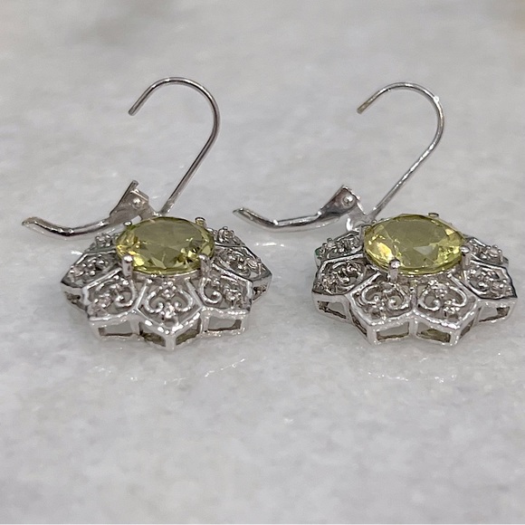 Ouro Verde Quartz Cambodian Zircon Sterling Silver Lever Back  Flower Ea… - Picture 6 of 13